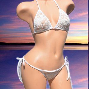 White Rose Lace Bikini Swimsuit Set (Thick Stretch Material)
